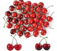 Guyode 40 Pieces Decorative Cherries, Realistic Artificial Cherries, Fake Cherries, Artificial Cherries, Artificial Fruit Decorations, Decoration for Fruit Parties Festival