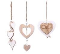Guyode Pack of 3 Hanging Window Decorations, Decorative Hearts for Hanging, Window Decoration, Wedding, Wall Hanging Decoration, Gift, Home, Office, Garden, Outdoor, Wood, Natural White