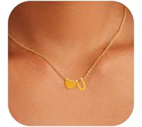 GUYOSWXNM 18K Gold Plated Heart Initial Necklace A-Z - Dainty Personalized Jewelry for Women, Mother’s Day Gift from Daughter/Son, Adjustable 16-18.5" Chain with Gift Box (U)