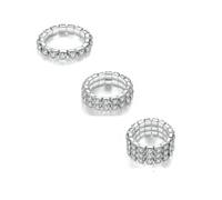 GUYOSWXNM 4Pcs Sparkling Rhinestone Stretch Rings Set Fashion Stackable Crystal Elastic Ring Toe Ring Body Jewelry for Women (3Pcs Silver)