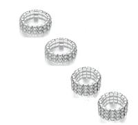 GUYOSWXNM 4Pcs Sparkling Rhinestone Stretch Rings Set Fashion Stackable Crystal Elastic Ring Toe Ring Body Jewelry for Women (4Pcs Silver)