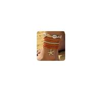 GUYOSWXNM 7 Pack Boho Beaded Shell Anklet Bracelets for Women Colorful Stretch Cowrie Seashell Starfish Ankle Bracelet Stack Adjustable Summer Beach Accessories Cute Hawaiian Jewelry (7pcs-Orange)