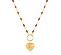 GUYOSWXNM A golden heart-shaped pendant necklace for women, adorned with brown gemstones to highlight elegant and fashionable jewelry