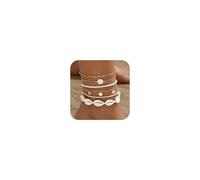 GUYOSWXNM Bead Ankle Bracelets Set for Women, Adjustable Gold Boho Shell Anklet, Hawaiian Beach Seashell Pearl Disc Starfish Conch Foot Jewelry, Summer Fashion Gifts (Shell Disc 6Pcs)