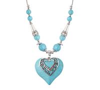 GUYOSWXNM Bohemian Created Turquoise Teal Heart Necklace, Vintage Boho Summer Beach Jewelry Gift for Women