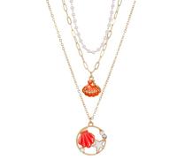 GUYOSWXNM Bohemian Layered Starfish Shell Necklace for Women Trendy Summer Shell Starfish Pendant Necklace Dainty Pearl Choker Ocean Theme Summer Beach Jewelry (Red)