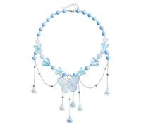 GUYOSWXNM Butterfly Necklaces for Women Fairy Fringe Butterfly Pendant Necklace Colorful Beaded Choker Necklace Cute Costume Jewelry for Women Fairy Part (blue)