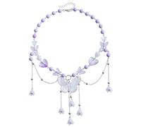 GUYOSWXNM Butterfly Necklaces for Women Fairy Fringe Butterfly Pendant Necklace Colorful Beaded Choker Necklace Cute Costume Jewelry for Women Fairy Part (purple)