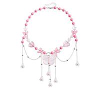 GUYOSWXNM Butterfly Necklaces for Women Fairy Fringe Butterfly Pendant Necklace Colorful Beaded Choker Necklace Cute Costume Jewelry for Women Fairy Part (pink)