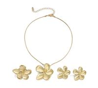 GUYOSWXNM Chunky Flower Jewelry Set,Vintage Plated Gold Floral Necklace Earrings Rings,Aesthetic Geometric Flower Necklace Earrings Set for Women Ladies (Gold)