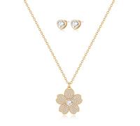 GUYOSWXNM Collier de fleurs de cerisier de diamant complet pour les femmes mode populaire fleur collier boucles d'oreilles pour les femmes bijoux cadeau