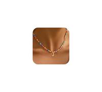 GUYOSWXNM Colorful Initial Necklaces for Women - Cute Beaded Choker Initial Necklace Teen Gifts Trendy Stuff, Bohemian Letter choker Personalized for Women Jewelry (J)