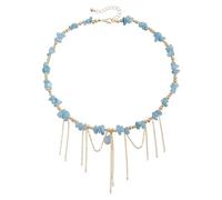 GUYOSWXNM Crystal Stone Necklaces For Women Hippie Blue Crystal Choker Necklace Gold Irregular Crystal Broken Stone Bead Tassel Choker Jewelry For Women