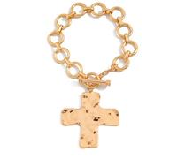 GUYOSWXNM Exaggerated Hammered Cross Bracelets,Vintage Plated Gold Chunky Crucifix OT Clasp Bangle,Aesthetic Big Cross Toggle Statement Bangle for Baptism (Gold)