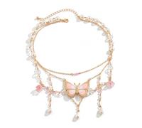 GUYOSWXNM Fairy Tassel Butterfly Choker - Colorful Pendant Necklace, Elegant Bohemian Costume Jewelry for Women (pink)
