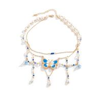GUYOSWXNM Fairy Tassel Butterfly Choker - Colorful Pendant Necklace, Elegant Bohemian Costume Jewelry for Women (blue)