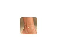 GUYOSWXNM Gold Ankle Bracelets for Women,14K Gold Plated Layered Sparkling Heart-shaped Waterproof Anklets, Lightweight Cuban Links Figaro Chains Summer Beach Jewelry Gifts for Woman (Peach heart)