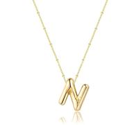 GUYOSWXNM Gold Bubble Initial Necklace for Women ， 14k Gold Dainty A-Z Letter Women's Necklaces，Hawaiian Summer Beach Jewelry for Women (Gold N)