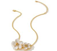 GUYOSWXNM Gold Flower Necklace for Women Chunky Gold Floral Pendant Necklace Statement Flower Choker Jewelry for Women (white)