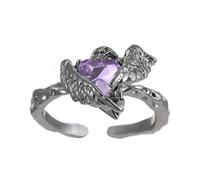 GUYOSWXNM Gothic Crow Ring Vintage Heart Shaped Crystal Crow Ring Adjustable Goth Raven Dark Jewelry for Women Men (Blue)
