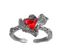 GUYOSWXNM Gothic Crow Ring Vintage Heart Shaped Crystal Crow Ring Adjustable Goth Raven Dark Jewelry for Women Men (Red)