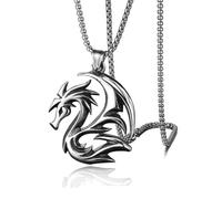 GUYOSWXNM Gothic Necklace for Men Stainless Steel Pendant Necklace Retro Tiger Wolf Dragon Eagle Pendant choker Domineering Fierce Amulet Jewelry (Dragon)