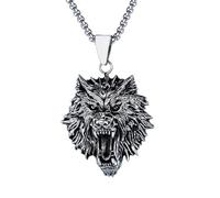 GUYOSWXNM Gothic Necklace for Men Stainless Steel Pendant Necklace Retro Tiger Wolf Dragon Eagle Pendant choker Domineering Fierce Amulet Jewelry (Wolf)