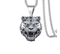 GUYOSWXNM Gothic Necklace for Men Stainless Steel Pendant Necklace Retro Tiger Wolf Dragon Eagle Pendant choker Domineering Fierce Amulet Jewelry (Tiger)