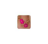 GUYOSWXNM Hot Pink Flower Anklets for Women Boho Double Blossom Toggle Clasp Anklets Trendy Pink Rose Floral Petal Ankle Bracelets Summer Hawaiian Beach Chainlets Foot Jewelry Accessories