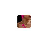 GUYOSWXNM Hot Pink Flower Necklace Earrings Set Chic Pink Flower Pendant Toggle Clasp Necklace Layered Floral Petal Drop Earrings Hawaii Seaside Holiday Jewelry Accessories Gift for Her