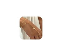 GUYOSWXNM Initial Hand Chain for Women - Dainty Gold Ring Bracelet Hand Chain for Women Trendy, Letter A-Z Initial Link Charm Bracelets Personalized Gold Jewelry Gifts (E)