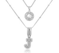GUYOSWXNM Initial Letter Necklace for Women 14k White Gold Silver Plated Dainty Necklaces Trendy Chunky Custom Layered Round Circle Zirconia A-Z Letter Chain Pendant Jewelry Gift (J)