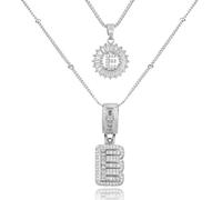 GUYOSWXNM Initial Letter Necklace for Women 14k White Gold Silver Plated Dainty Necklaces Trendy Chunky Custom Layered Round Circle Zirconia A-Z Letter Chain Pendant Jewelry Gift (E)