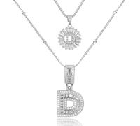 GUYOSWXNM Initial Letter Necklace for Women 14k White Gold Silver Plated Dainty Necklaces Trendy Chunky Custom Layered Round Circle Zirconia A-Z Letter Chain Pendant Jewelry Gift (D)