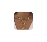 GUYOSWXNM Layered Round Pendant Bead Necklace,Bohemia Plated Gold Sequin Bead Chain Statement Necklace,Vintage Layering Circle Pendant Small Sequin Necklace (OT)