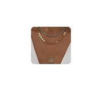 GUYOSWXNM Layered Round Pendant Bead Necklace,Bohemia Plated Gold Sequin Bead Chain Statement Necklace,Vintage Layering Circle Pendant Small Sequin Necklace (Cpin)