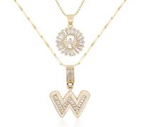 GUYOSWXNM Letter Necklace 14k Gold Plated Bling Dainty Necklaces Trendy Chunky Custom Name Necklace Personalized Round Circle Pendant Zirconia Letters Name Crystal Jewelry Gifts for Women (W)