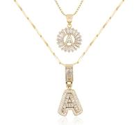 GUYOSWXNM Letter Necklace 14k Gold Plated Bling Dainty Necklaces Trendy Chunky Custom Name Necklace Personalized Round Circle Pendant Zirconia Letters Name Crystal Jewelry Gifts for Women (AA)