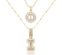 GUYOSWXNM Letter Necklace 14k Gold Plated Bling Dainty Necklaces Trendy Chunky Custom Name Necklace Personalized Round Circle Pendant Zirconia Letters Name Crystal Jewelry Gifts for Women (I)