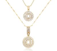 GUYOSWXNM Letter Necklace 14k Gold Plated Bling Dainty Necklaces Trendy Chunky Custom Name Necklace Personalized Round Circle Pendant Zirconia Letters Name Crystal Jewelry Gifts for Women (O)