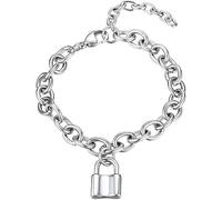 GUYOSWXNM Locking Bracelet for Women Men Silver Link Lock Charm Stainless Steel Padlock Adjustable Cable Lock Minimalist Padlock Charm Bracelet Chunky Cuban Chain Trendy Jewelry