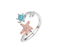 GUYOSWXNM Sea Turtle Starfish Ring Sea Star Summer Beach Jewelry Adjustable Cute Ring Ocean Series Vacation for Women (Gold)