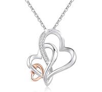 GUYOSWXNM Silver Multiple Heart Necklace for Women Three Generations Necklace Interlocking Hearts Necklace with Cubic Zirconia Accents