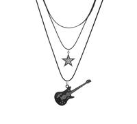 GUYOSWXNM Star Guitar Necklace for Women Men Punk Style Stainless Steel Guitar Pendant Necklace Black Guitar Star Layered choker Punk Rock Bar Party Jewelry (Black)