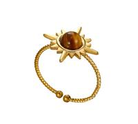 GUYOSWXNM Sunflower Ring for Women,14k Gold Tiger Eye Adjustable Rings for Women Small Dainty Fashion Jewelry