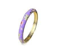 GUYOSWXNM Vintage Floral Enamel Bangle Bracelet Chunky Cloisonne Handcrafted Enameled Bracelets Gold Tone Hinged Cuff for Women (Purple)