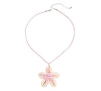 GUYOSWXNM Women's seaside vacation style flower shell pendant necklace Women's Bohemian bead collarbone chain jewelry gift (pink)