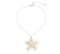 GUYOSWXNM Women's seaside vacation style flower shell pendant necklace Women's Bohemian bead collarbone chain jewelry gift (white)