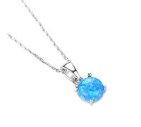 GUYOSWXNM Women's silver necklace with beautiful pendant inlaid with Opal and Auspicious Treasures, minimalist women's jewelry gift (AS32)