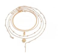 GUYOSWXNM Women's simple rose and peach pendant necklace with a sweet and cool style, imitating pearl tassel snake bone chain (gold)